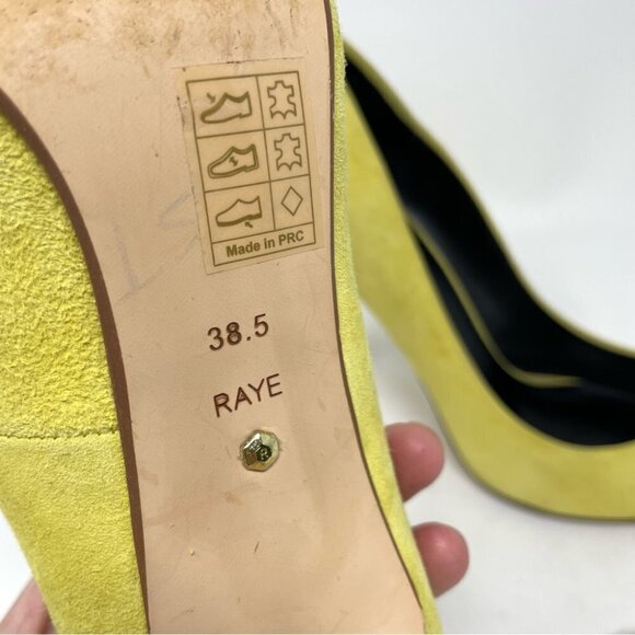 ** RAYE By REVOLVE Tia Yellow Suede Heels Size 38.5/ 8 - Picture 9 of 11